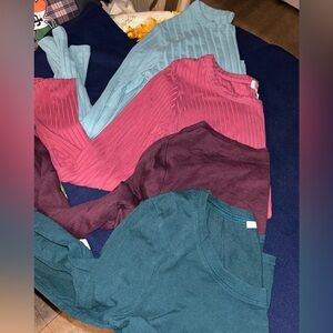 Casual Ribbed & Knit Tops - Teal, Dusty Rose, Burgundy, Light Blue